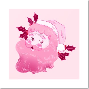 Vintage retro pink Santa Claus Posters and Art